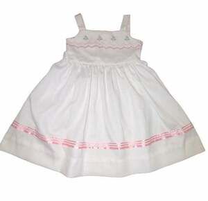 Vintage Ruth of Carolina Girls White Pink Rose Embroidered Cottagecore Dress